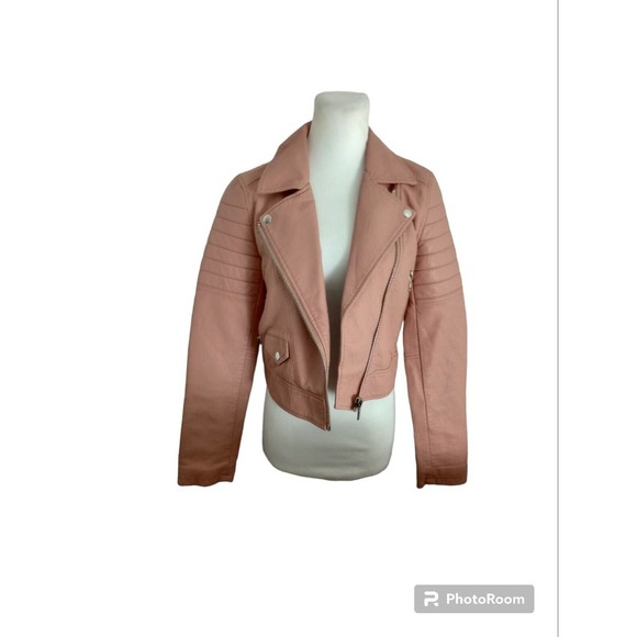BLANKNYC Women's Pretty In PinkFuax Leather Long Sleeve Crop Moto Jacket Sz XS - Picture 2 of 12